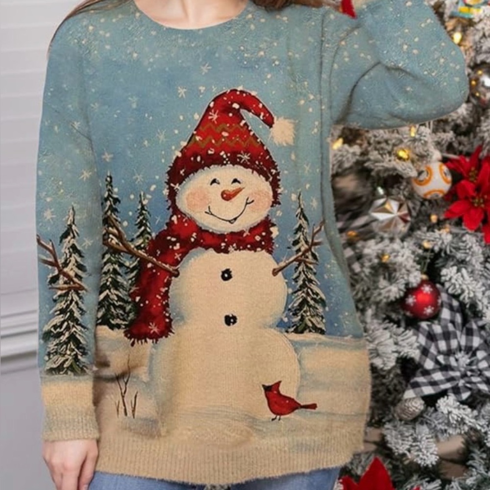 Festive Snowman Sweater - Blue and Red